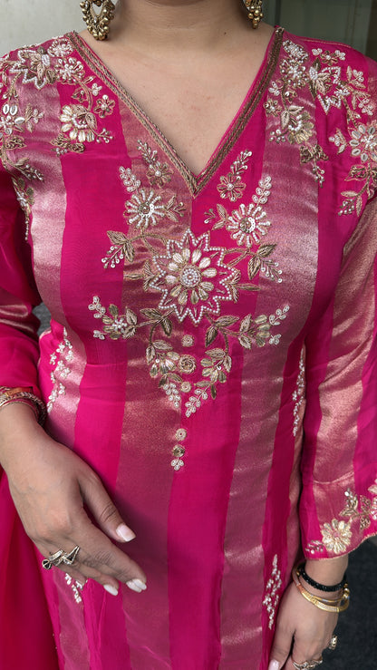 Charkha Foshia pink Hand Embroidery Designer Suit