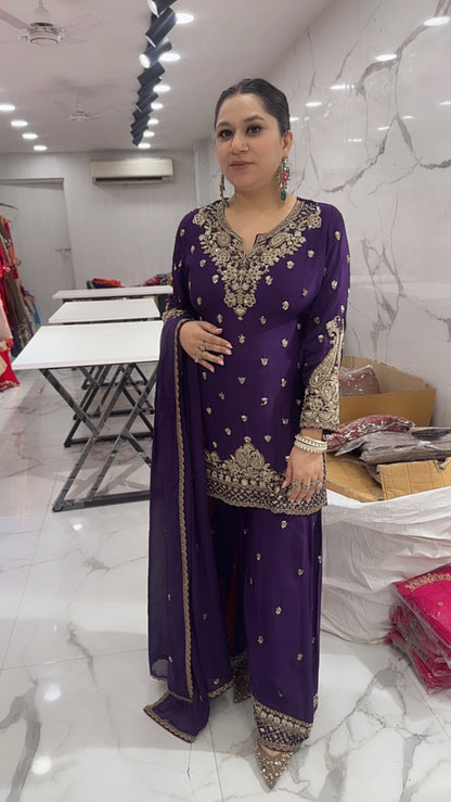 Billo Jamun purple Handwork Designer Suit