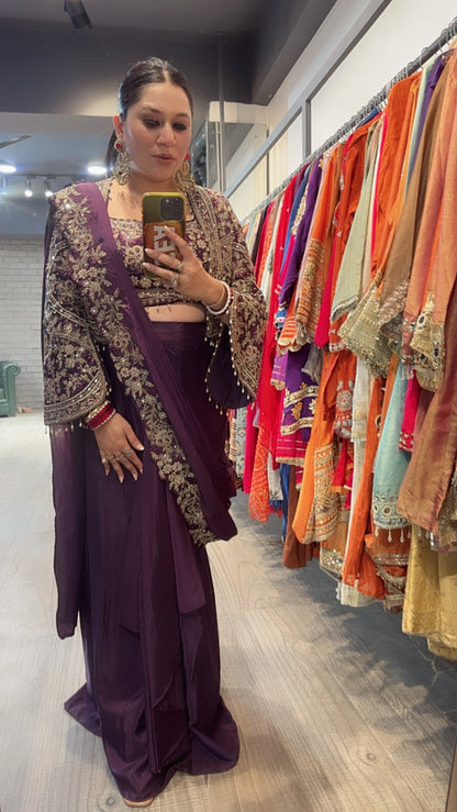 Ambika wine Jacket Style Designer Saree