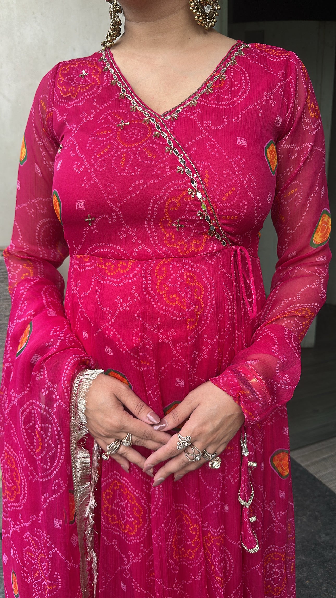 Hayaat Magenta Pink leheria Digital print Designer Anarkali