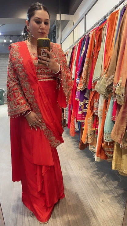 Ambika Rust Jacket Style Designer Saree
