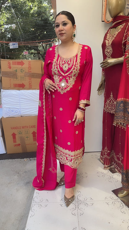 Zaveer pink Karwa Hand work Designer Suit