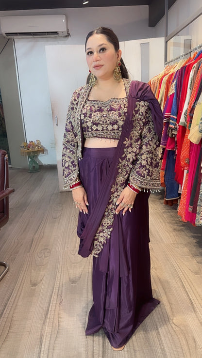Ambika wine Jacket Style Designer Saree