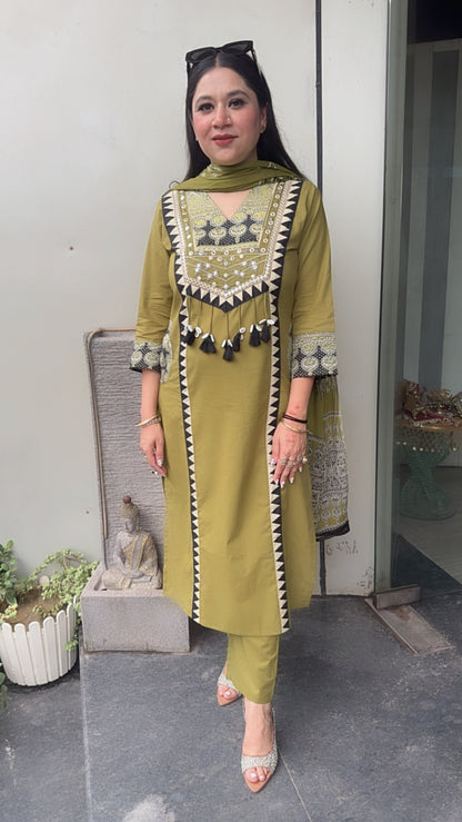 Bindi lime Tassel Designer Cotton suit