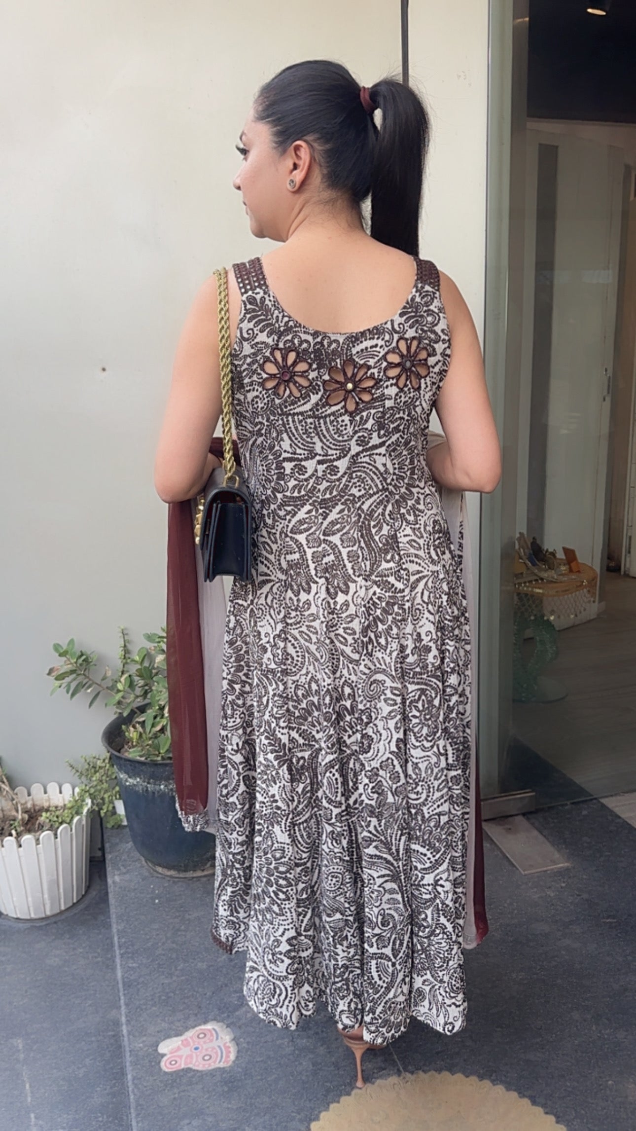 Mushroom Digital Print Anarkali (Sleeves Fabric Attached)