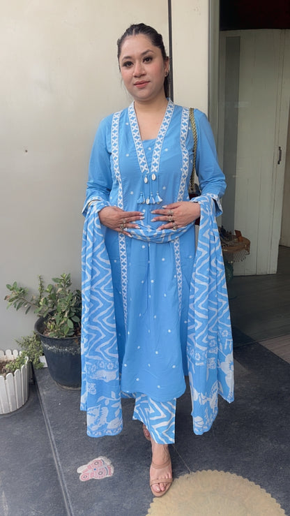 Aliza Aqua Blue Cotton Designer Suit