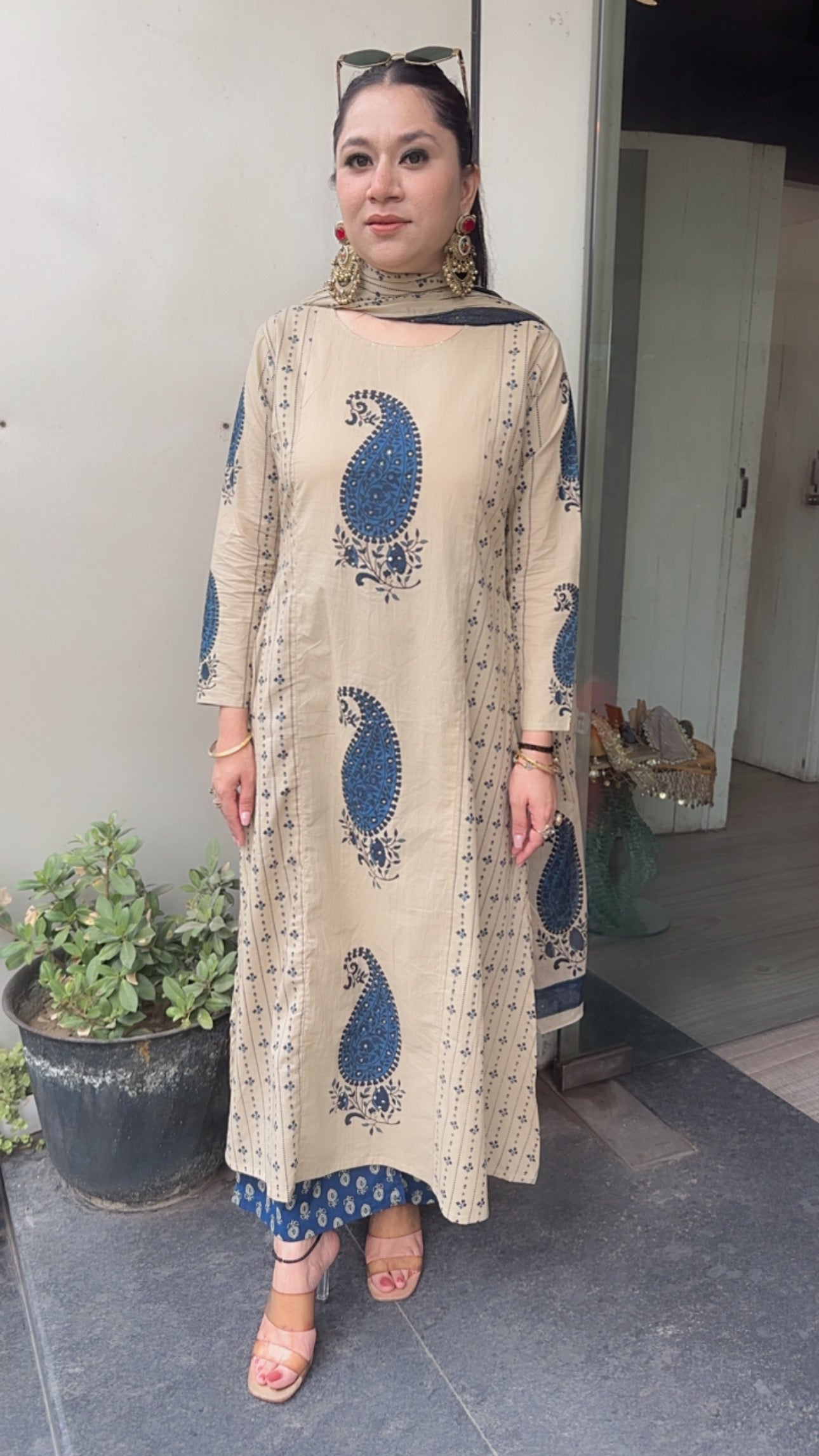 Nora Beige Digital cotton Designer Suit