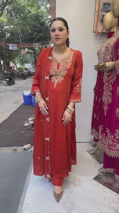 Darbar Rust A-Line Designer Suit