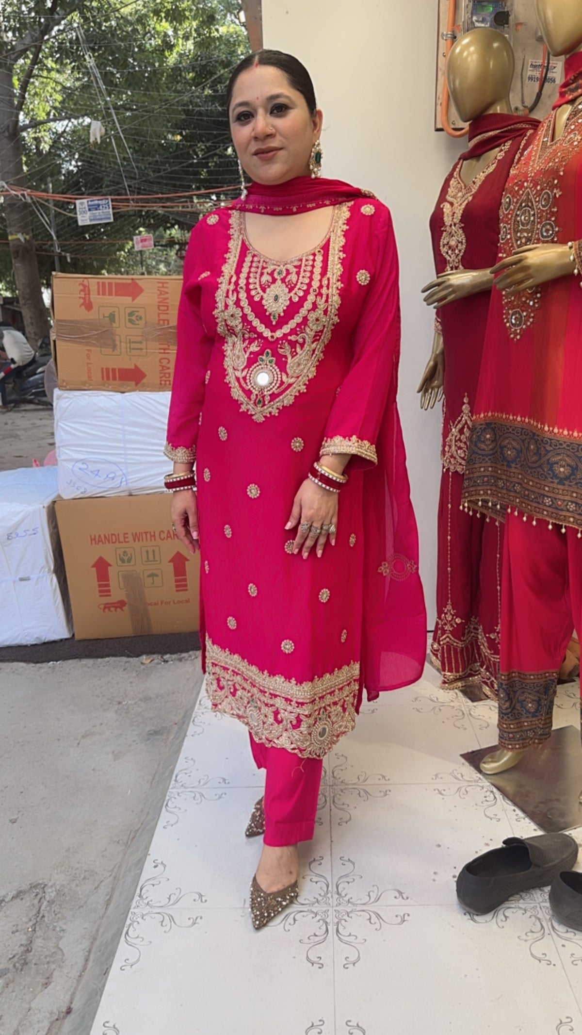 Zaveer pink Karwa Hand work Designer Suit