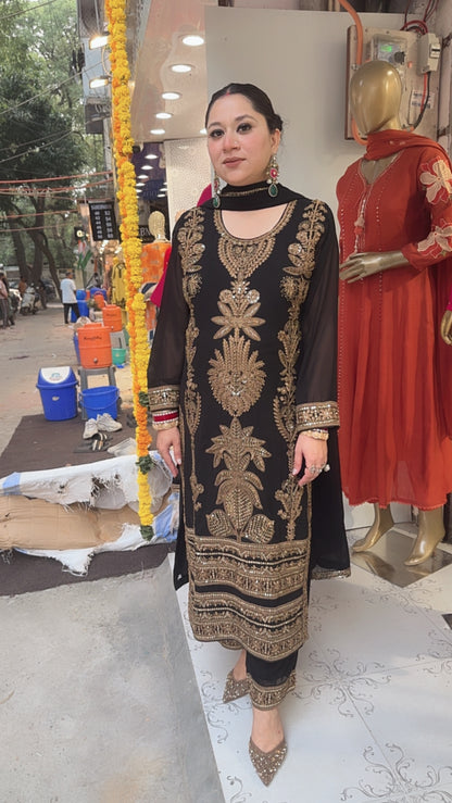 Rasbhari Black Handwork Designer Pakistani Suit