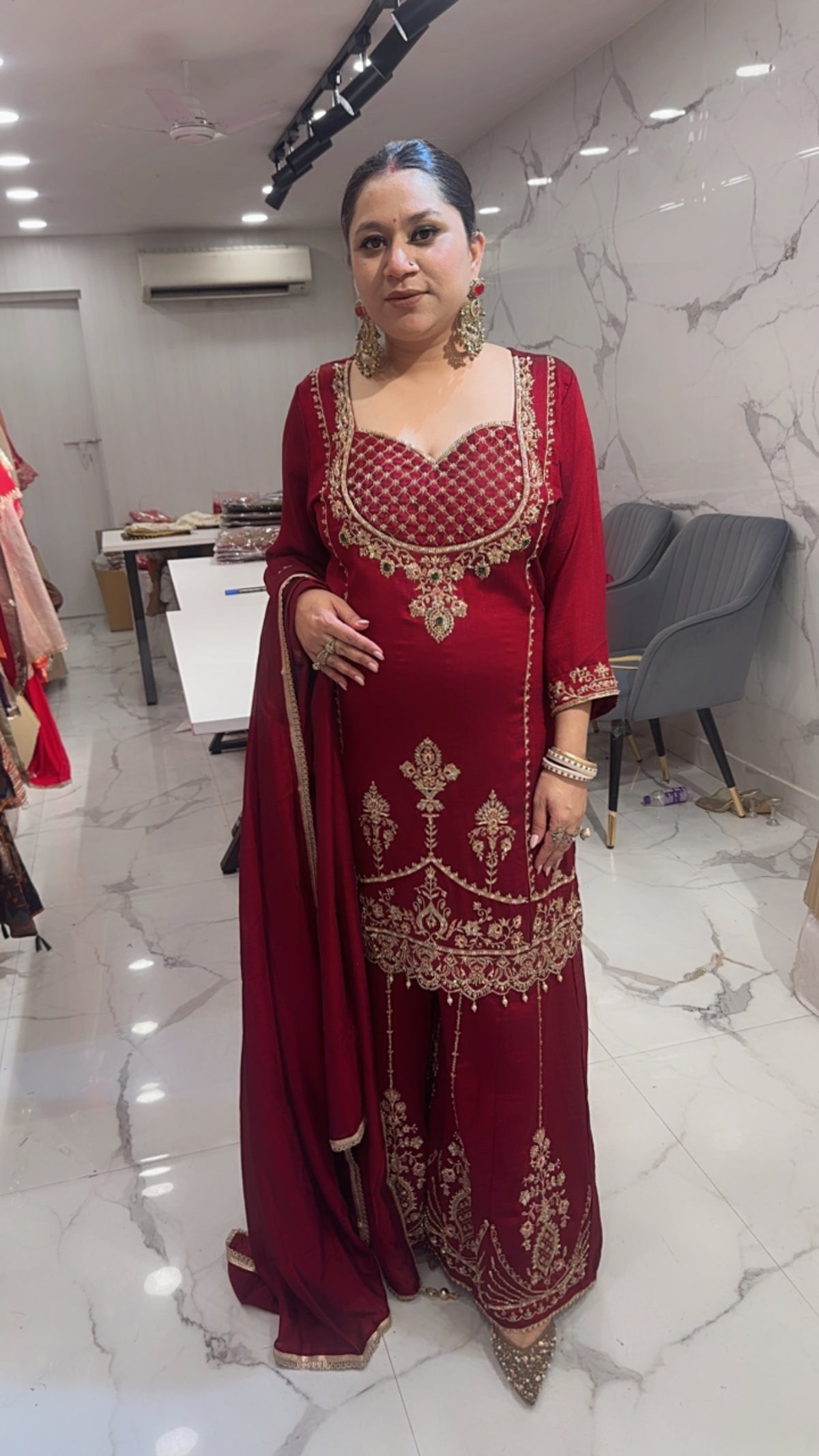 Sargi Mahroon Karwa Handwork Designer Suit