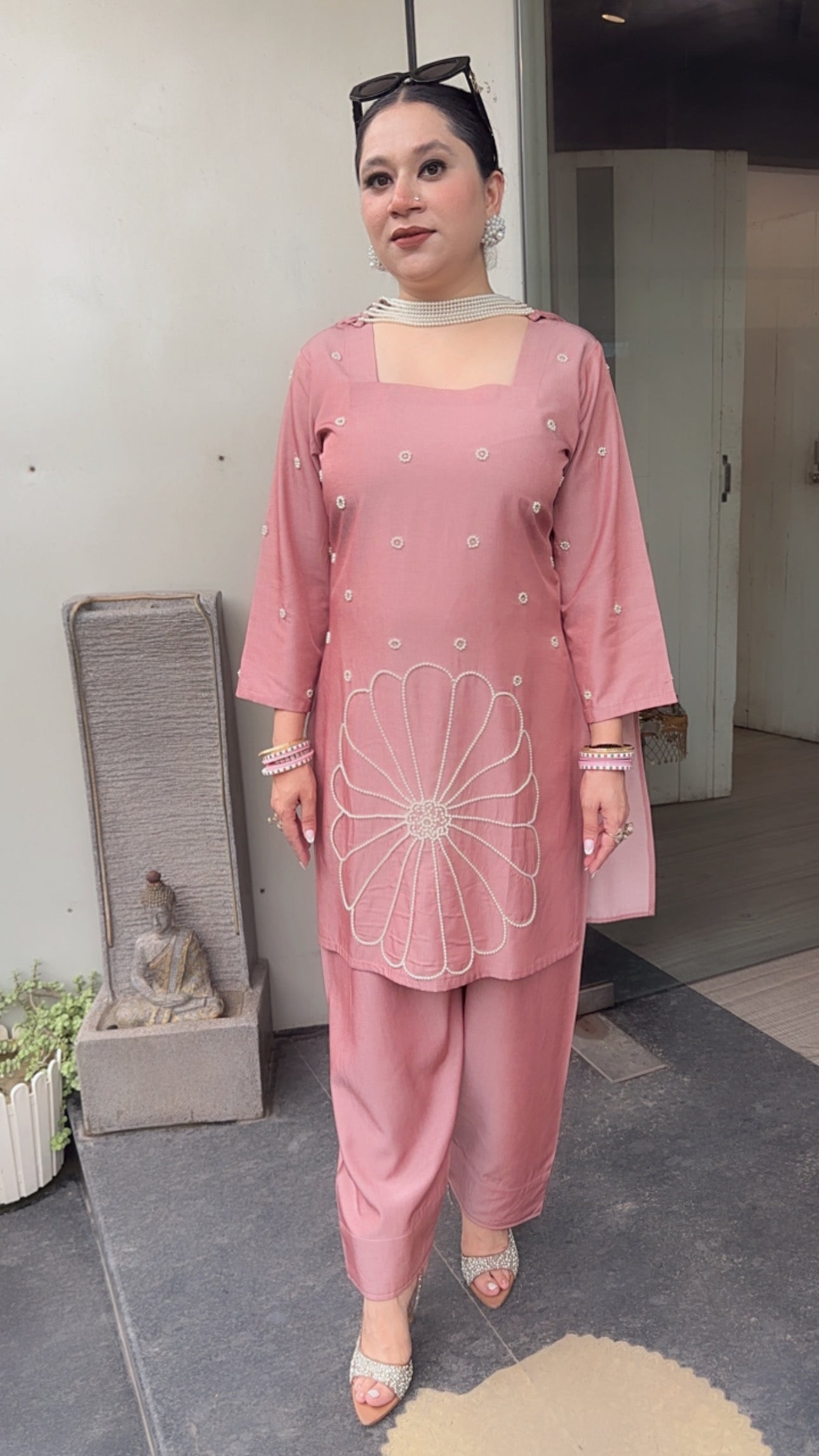 Libra Onion pink Designer pearl Dupatta Suit