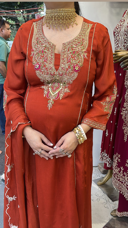 Darbar Rust A-Line Designer Suit