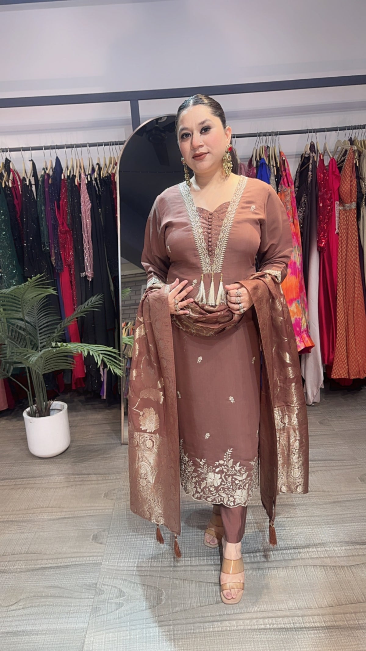 Kangana Brown Bananasi Dupatta Cotton Designer Suit