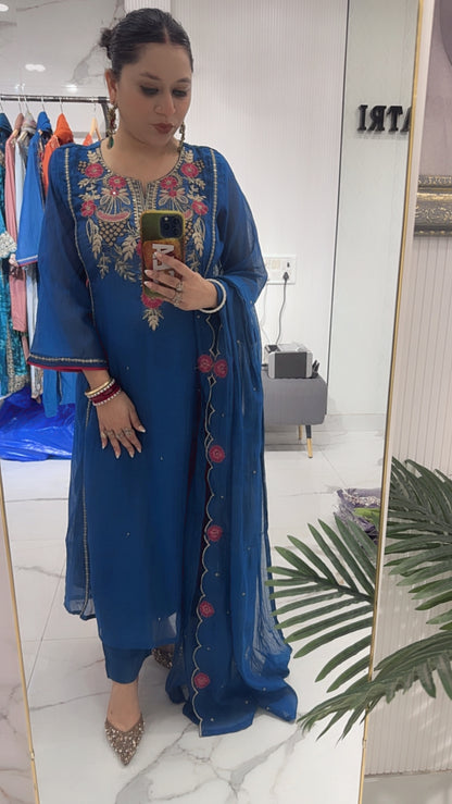 Kalash Royal Blue Hand Work A-Line Designer Suit
