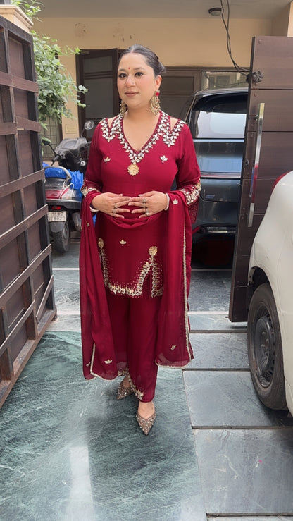 Navratri Mahroon Gota pati work Designer Suit