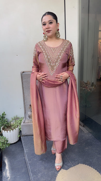 Queen Hand work Designer Shimmer Suit