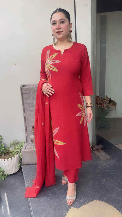 Maham Rust A-Line Cotton Designer Suit