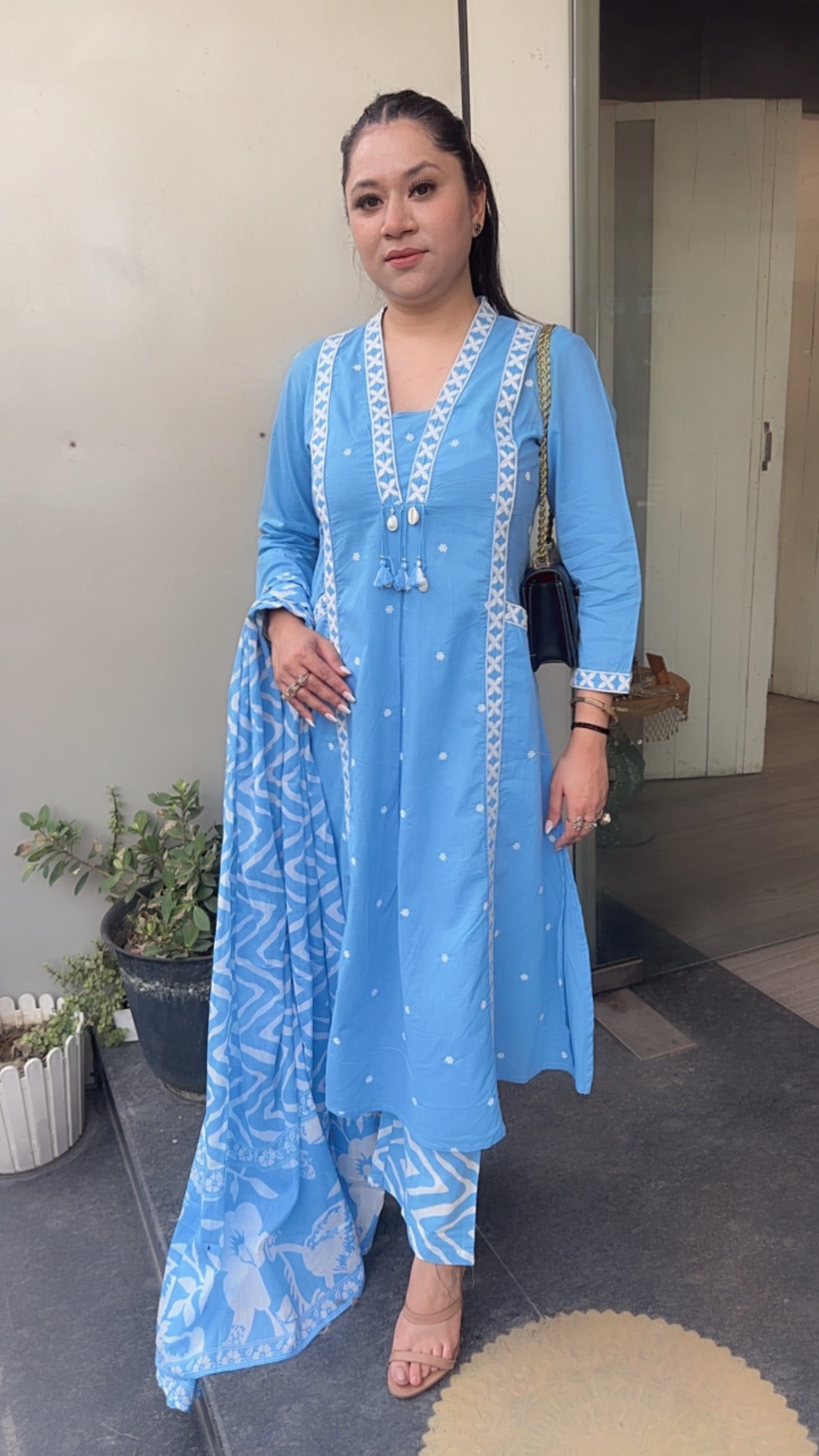 Aliza Aqua Blue Cotton Designer Suit