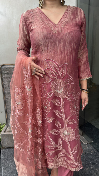 Nargis Onion pink Applique work Designer Suit