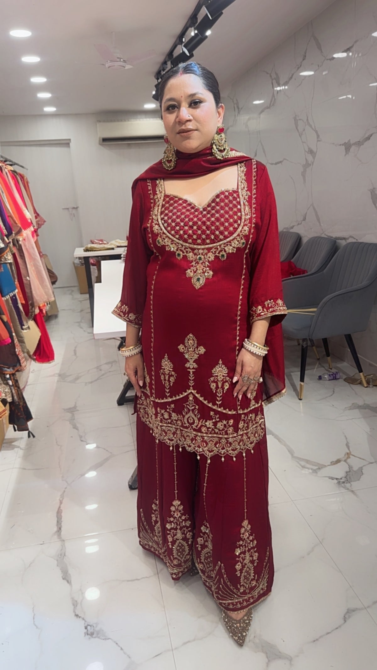 Sargi Mahroon Karwa Handwork Designer Suit