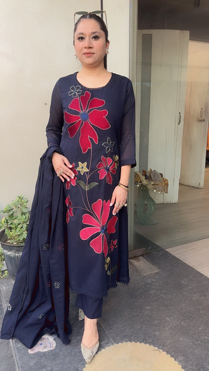 Aysha Navy Blue Aline Cotton Designer suit