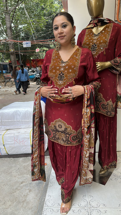 Durga Mahroon Digital Print Designer Farshi Salwar suit
