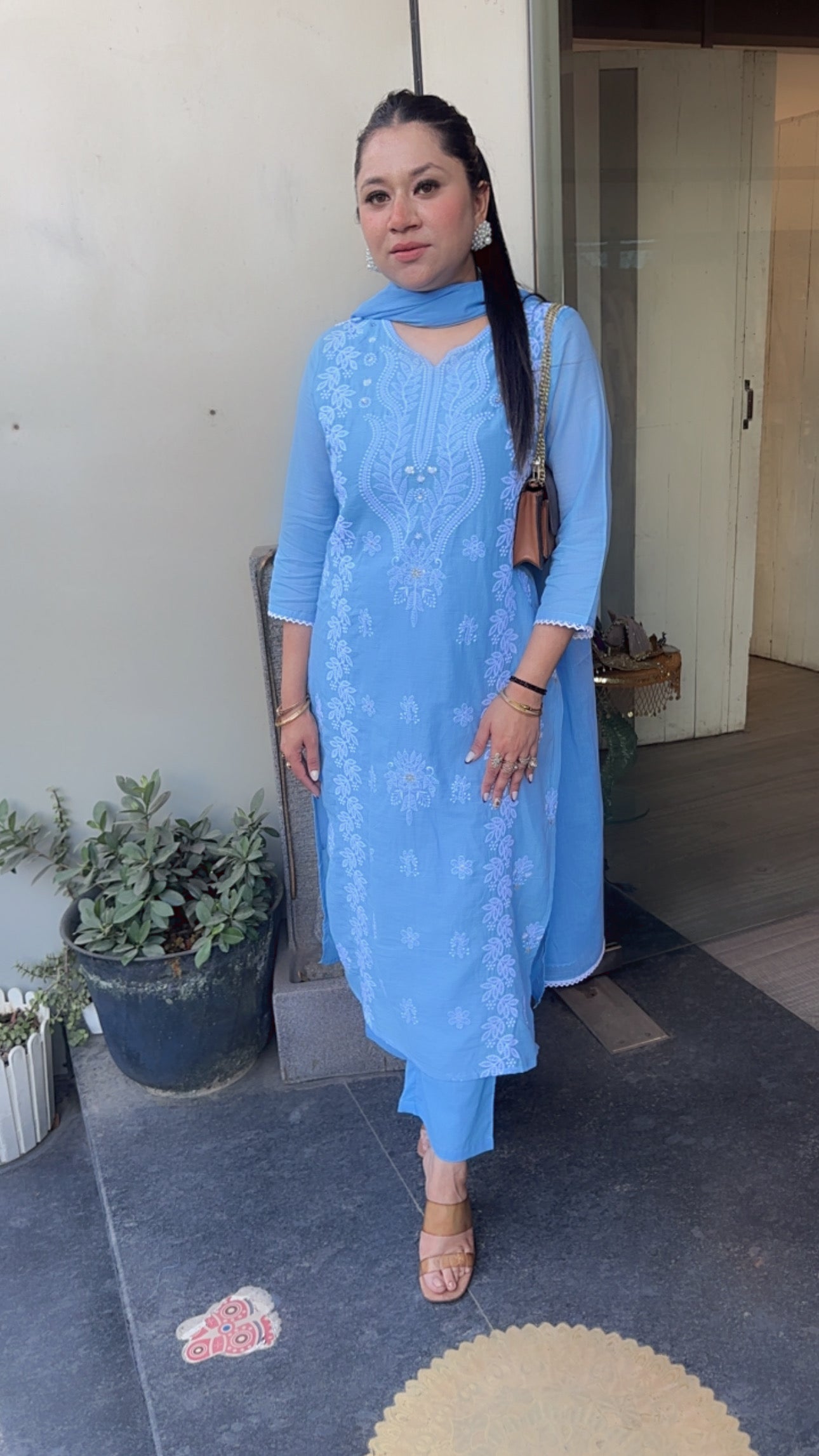 Lakeer Blue chikankare Designer cotton Suit
