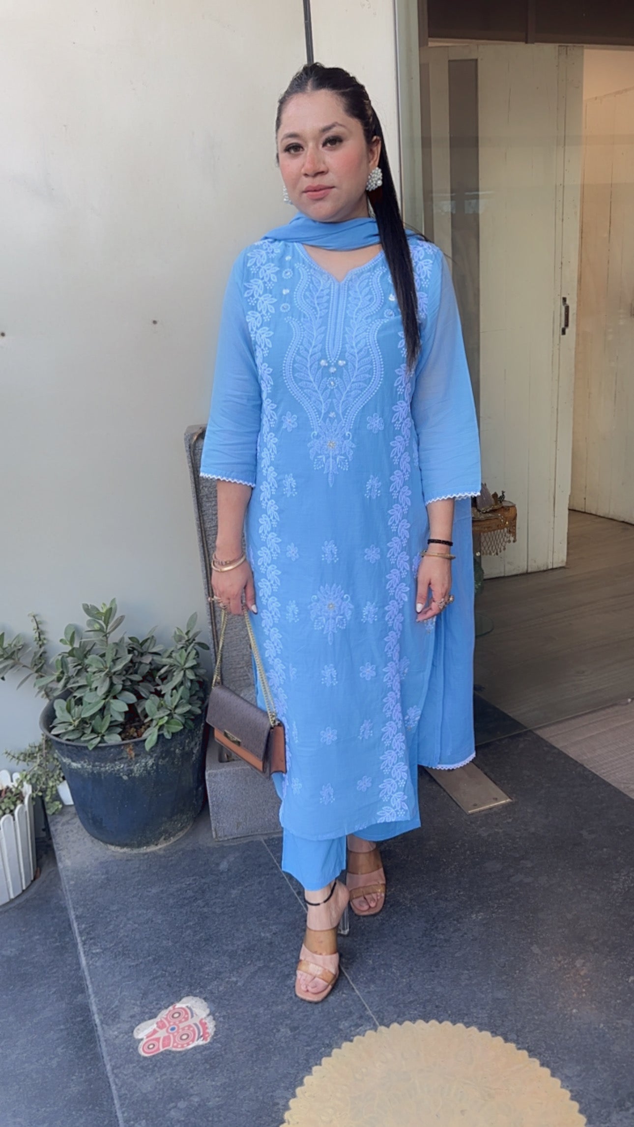 Lakeer Blue chikankare Designer cotton Suit