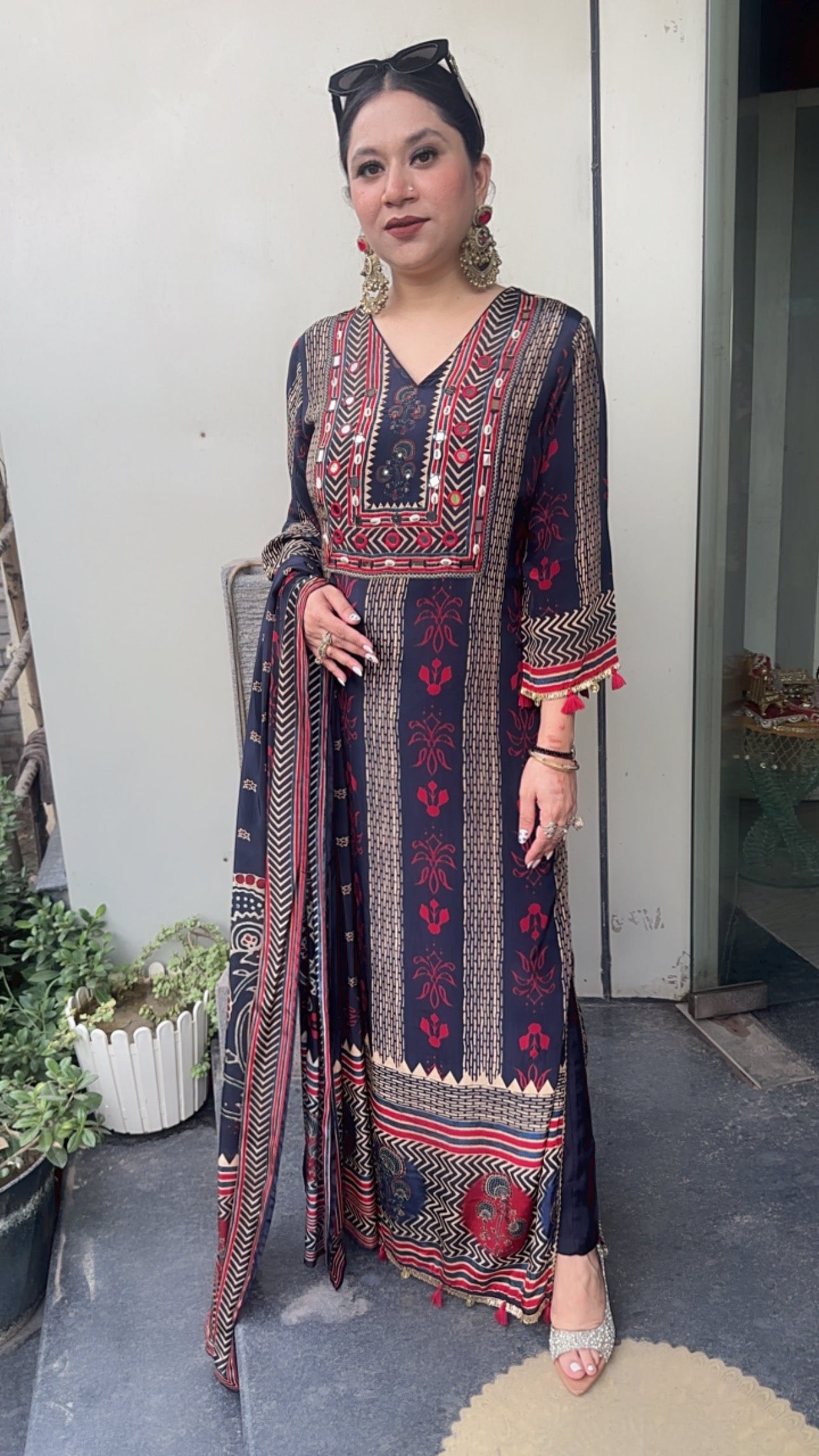 TikTok Navy Blue Digital Long Designer Suit