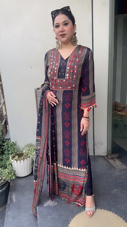 TikTok Navy Blue Digital Long Designer Suit