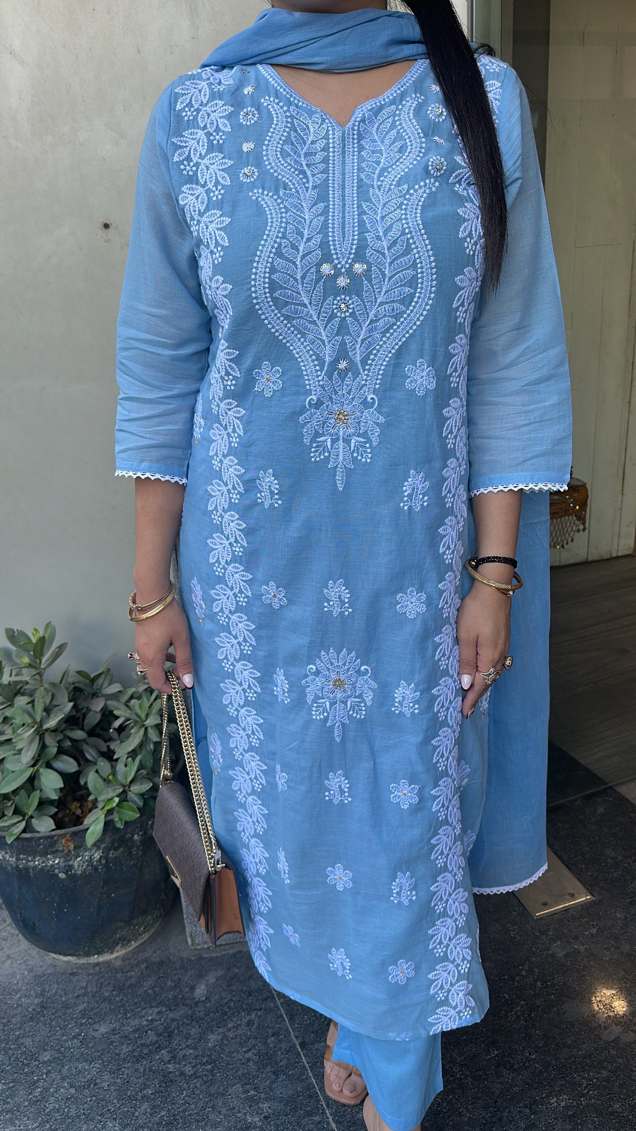 Lakeer Blue chikankare Designer cotton Suit