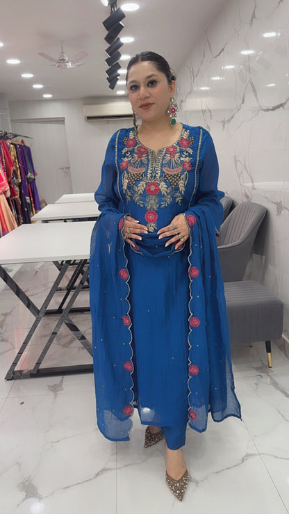 Kalash Royal Blue Hand Work A-Line Designer Suit