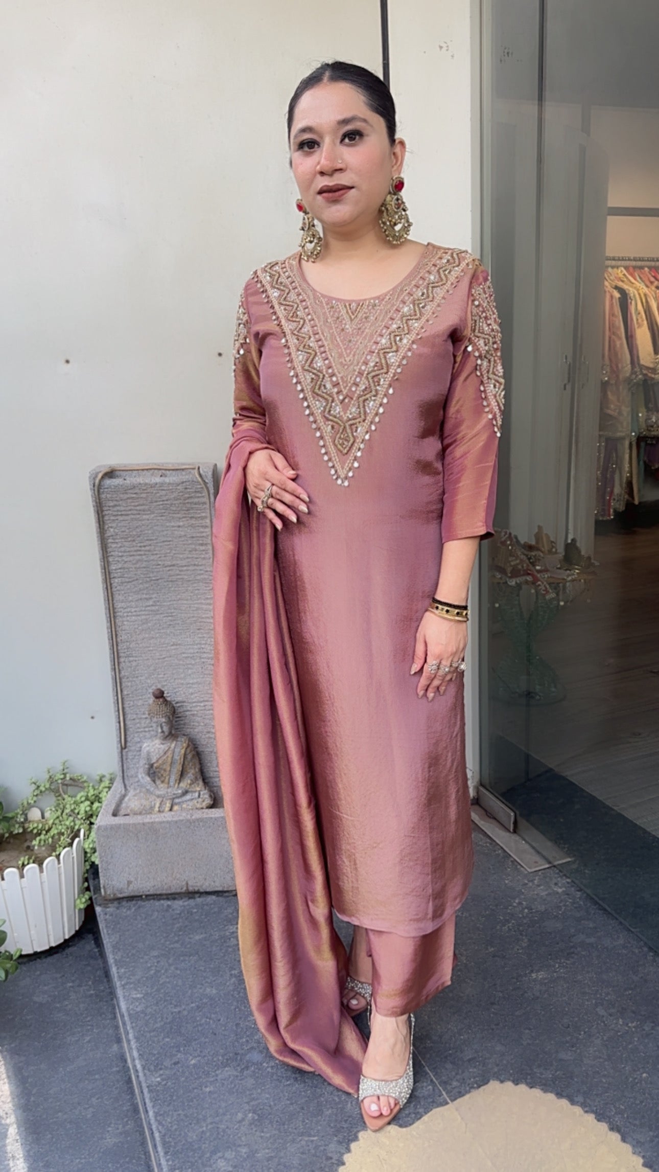 Queen Hand work Designer Shimmer Suit