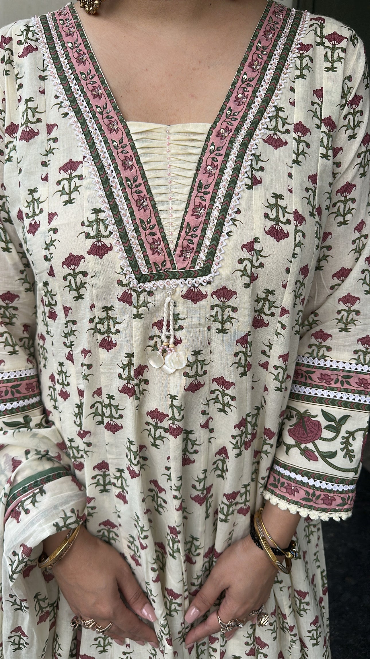 Lily Ivory Floral Print Cotton Anarkali