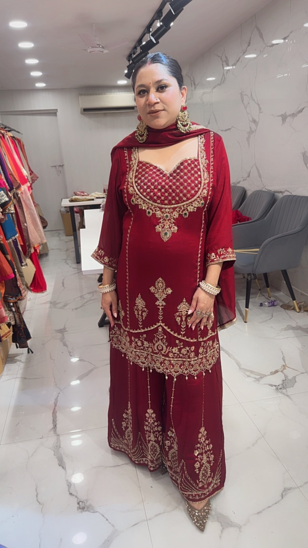 Sargi Mahroon Karwa Handwork Designer Suit