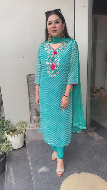 Leheriya Teal Blue Gotta pati Designer Suit