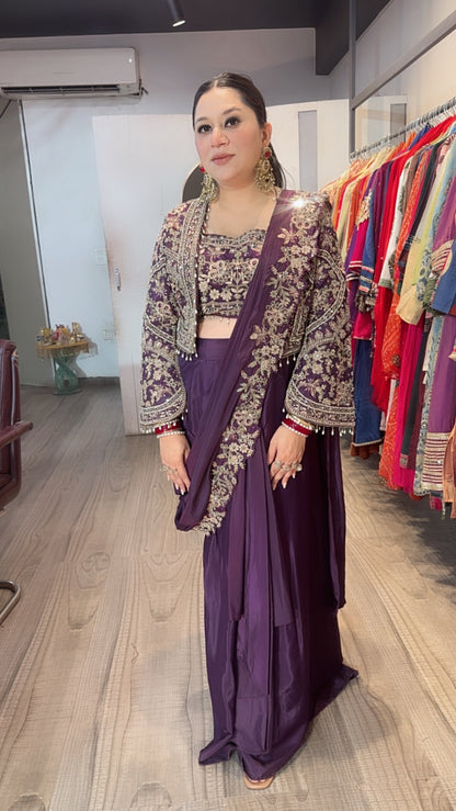 Ambika wine Jacket Style Designer Saree