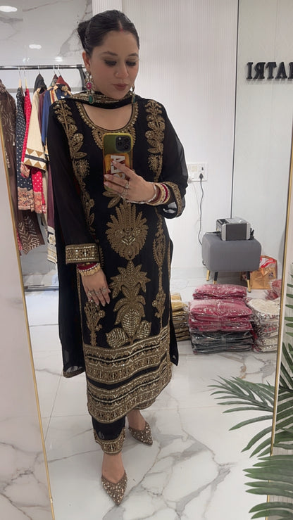 Rasbhari Black Handwork Designer Pakistani Suit