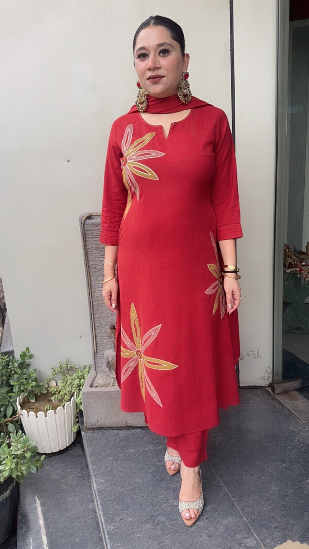 Maham Rust A-Line Cotton Designer Suit