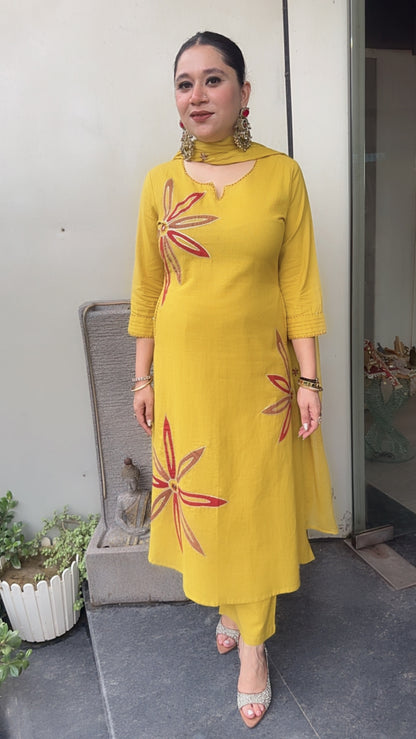Maham Musturd A-Line Cotton Designer Suit