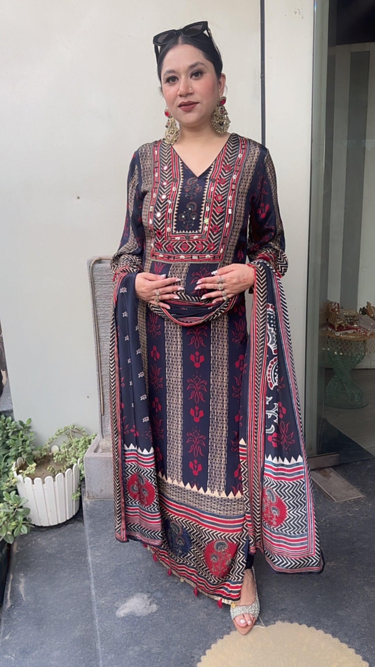 TikTok Navy Blue Digital Long Designer Suit