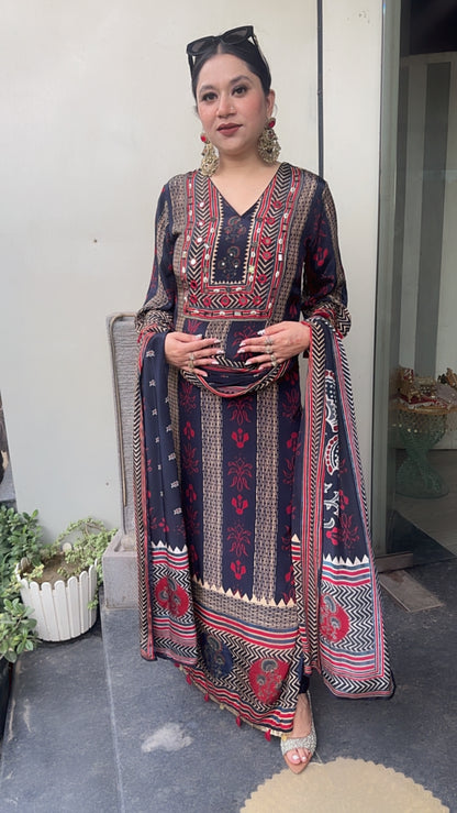 TikTok Navy Blue Digital Long Designer Suit