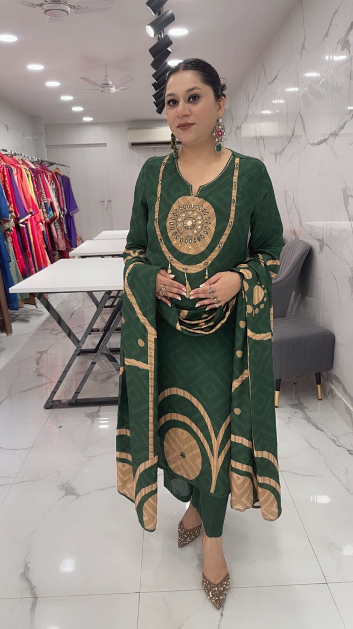 Shri Bottel Green Digital Designer Suit