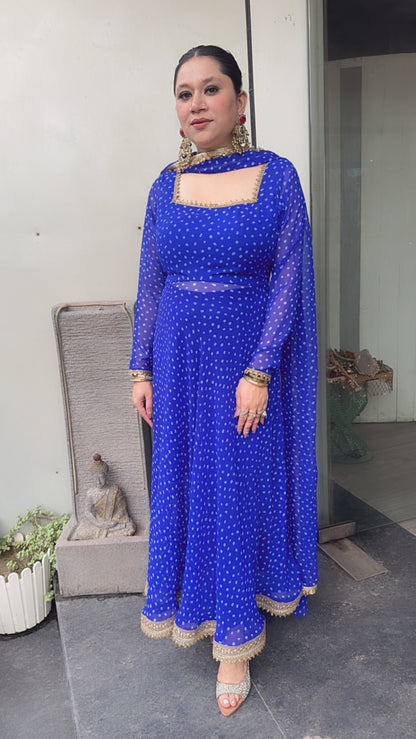 Modak Electric Blue Leheria Anarkali
