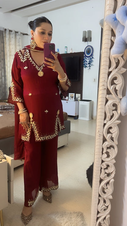 Navratri Mahroon Gota pati work Designer Suit
