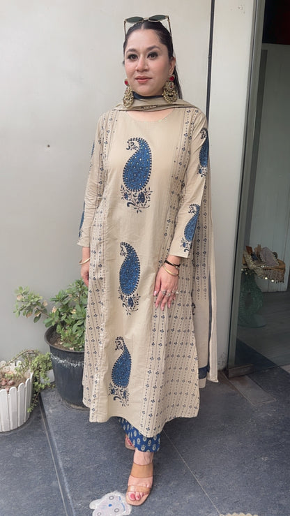 Nora Beige Digital cotton Designer Suit