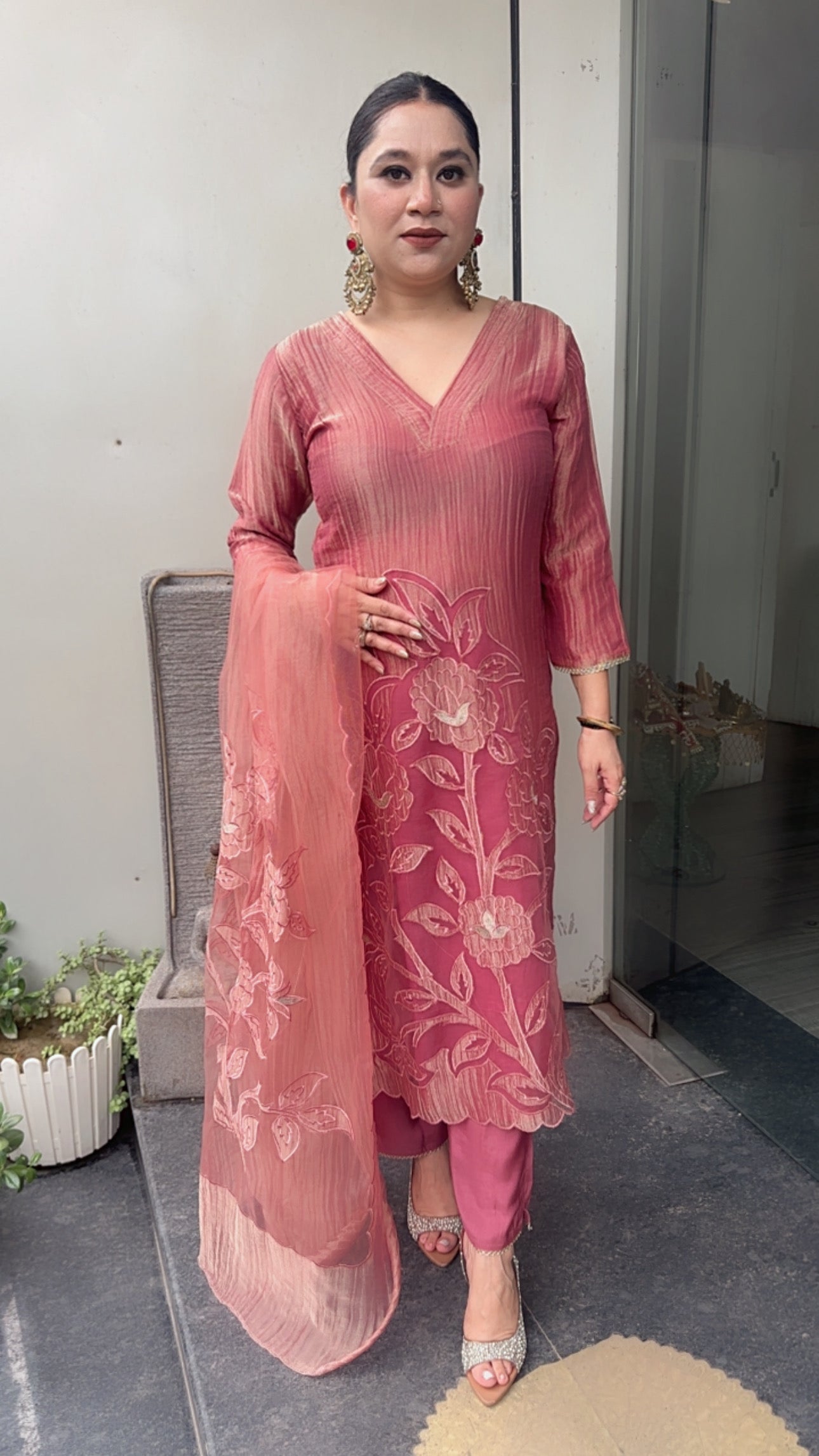 Nargis Onion pink Applique work Designer Suit