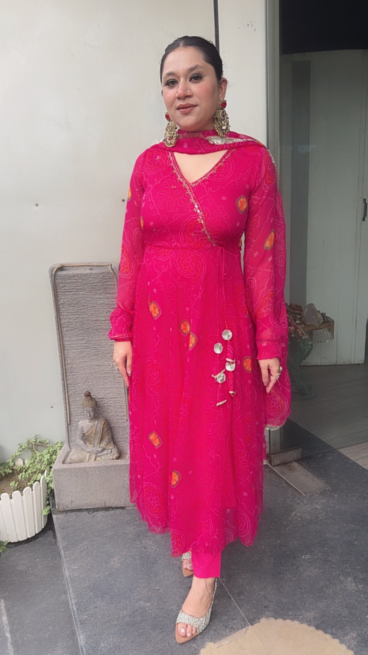 Hayaat Magenta Pink leheria Digital print Designer Anarkali