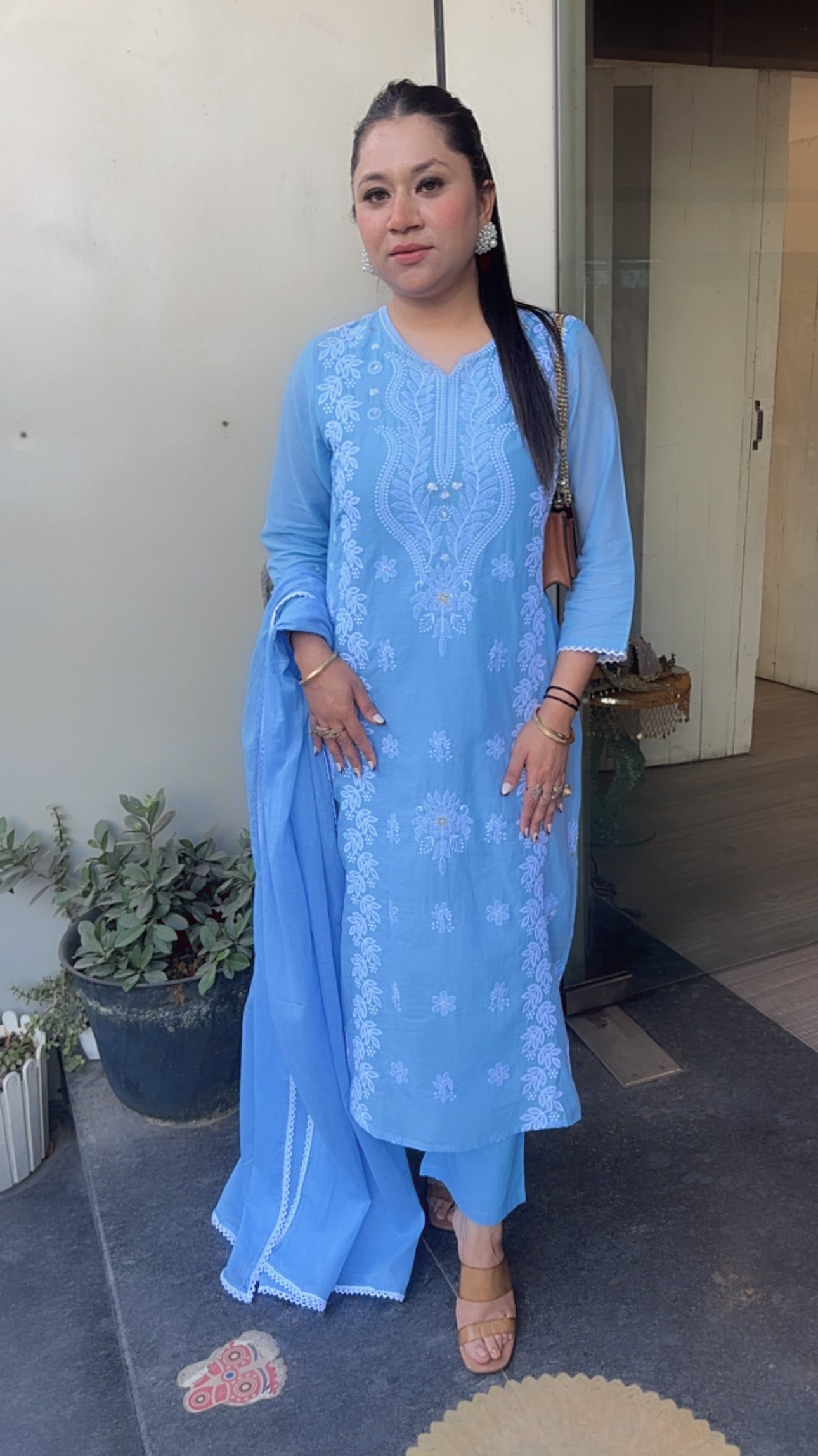 Lakeer Blue chikankare Designer cotton Suit